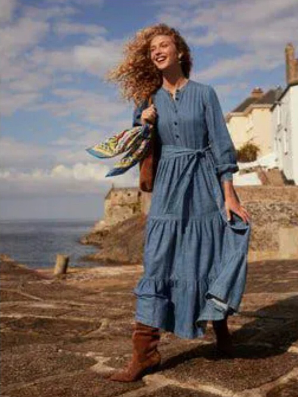 BODEN Alba Denim Maxi Dress Women's 6 NWT Prairie